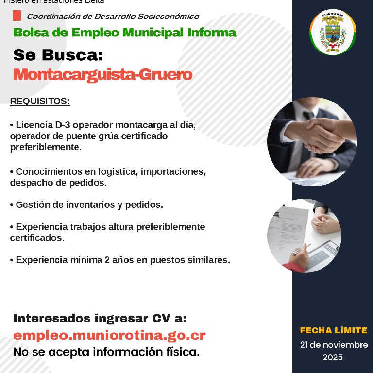 SE BUSCA Técnico Salud Ocupacional y Montacarguista-Gruero 